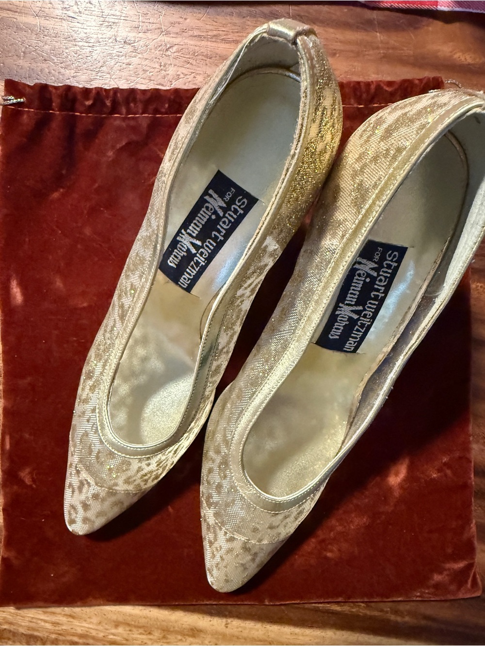 Stuart Weitzman Vintage Gold Pointed Toe Heels